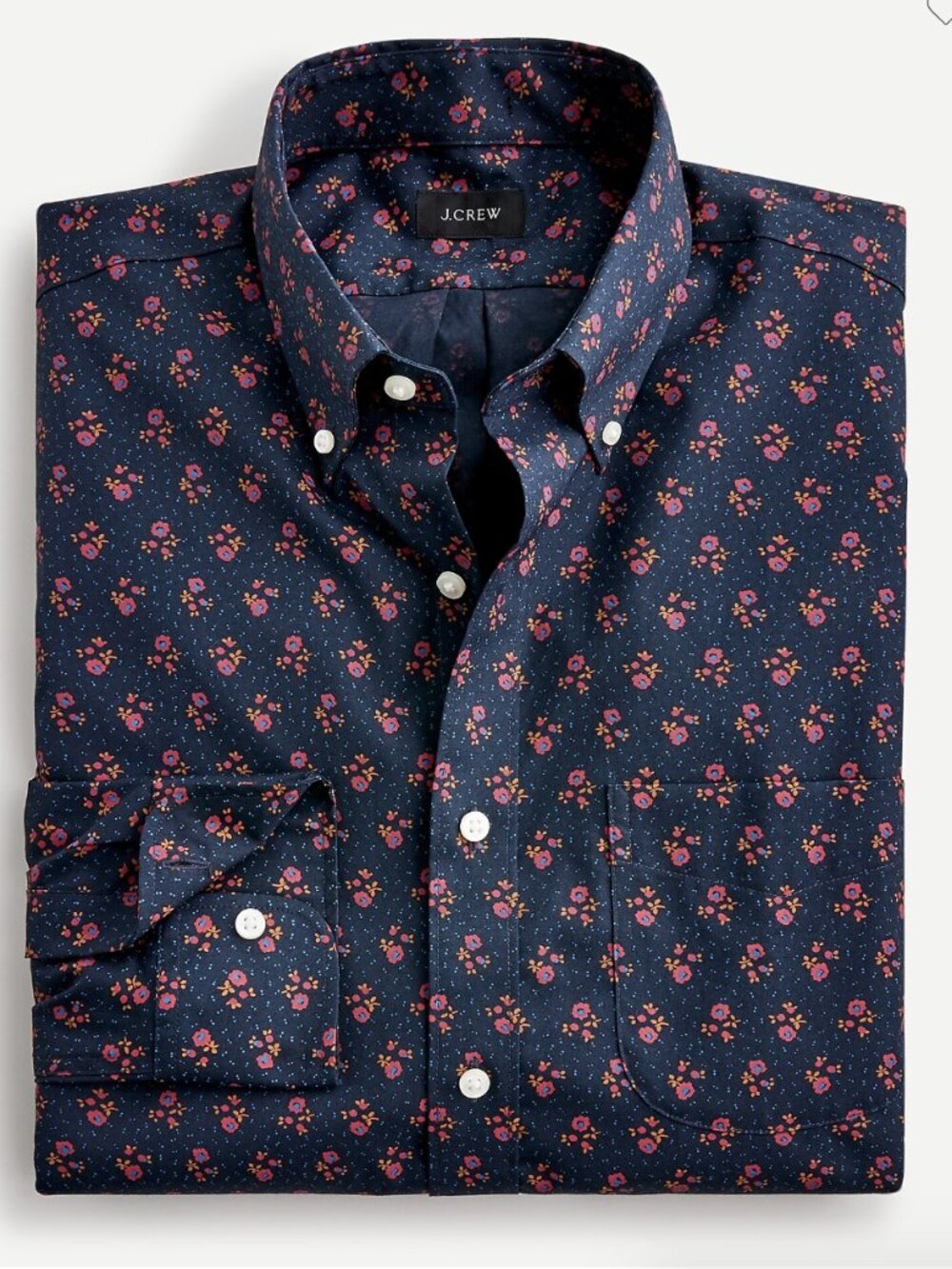 J. Crew NWT Slim-Fit Bowery Wrinkle-Free Stretch Cotton Shirt in Navy Floral- XL